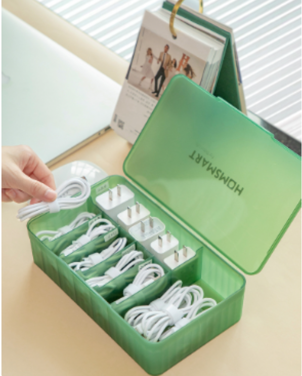 Bedroom storage box desktop mobile phone charging cable living room hub transparent partition dustproof storage box with cover