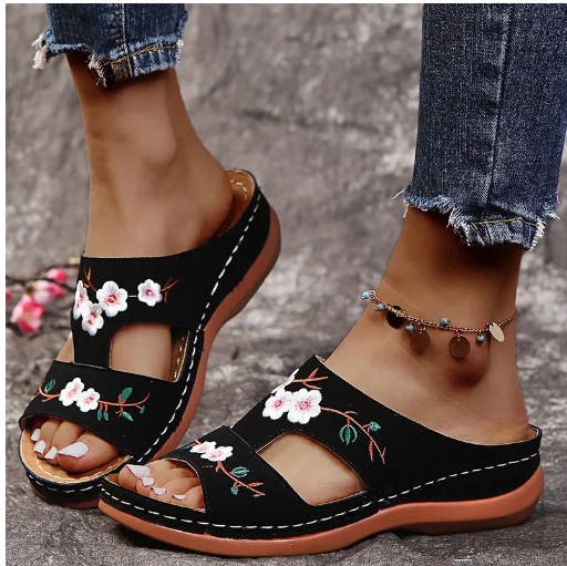Summer Sandals Shoes Women Peep Toe Shoes Woman Floral Sandals Woman Comfortable Female Slippers Retro Sandals Zapatillas Mujer