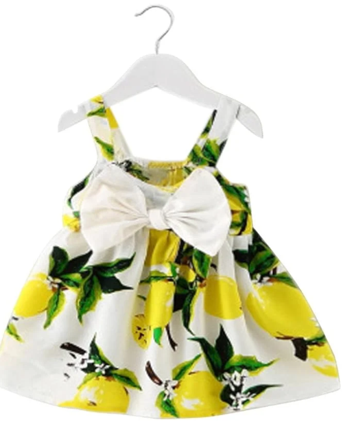 Baby Girl Clothes Lemon Printed Infant Outfit Sleeveless Princess Gallus Dress Teen Fashion (Yellow, 0-6 Months)