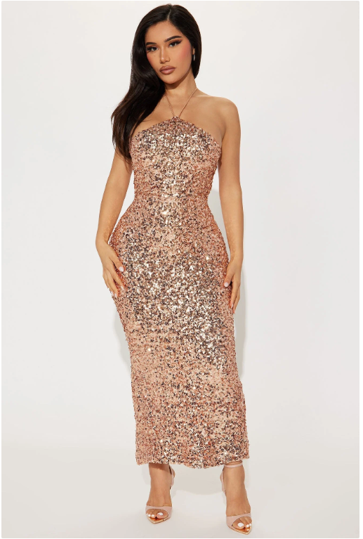 Gold Sequin Slip Dress