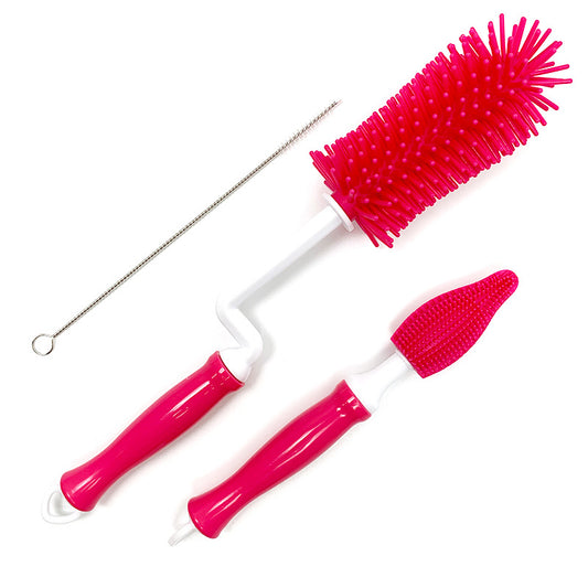 Baby Silicone Bottle Brush 360° Rotating Baby Nipple Brush Head Kitchen Multi-Purpose Cleaning Brush 3-Piece Set