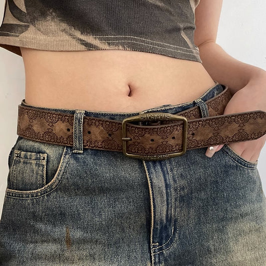 Retro embossed belt neodymium new summer old ethnic style belt versatile y2k high-end feel